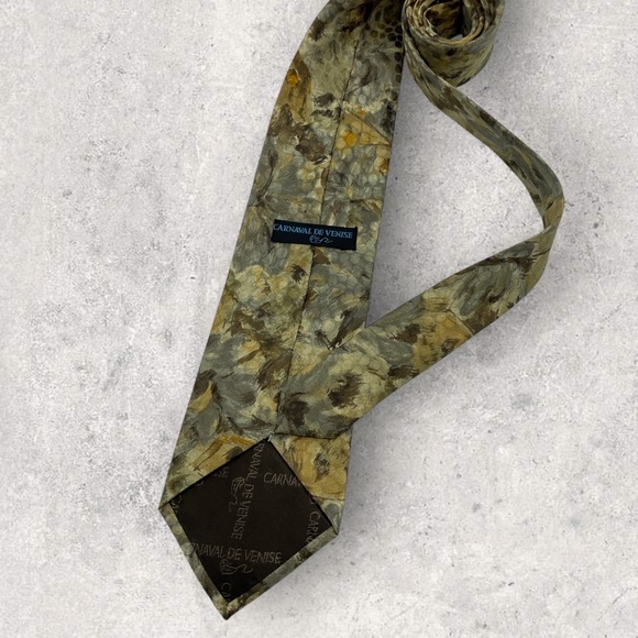 CARNAVAL DE VENISE Gray/Beige Art Silk LUXURY Tie HANDMADE ITALY - Picture 2 of 6